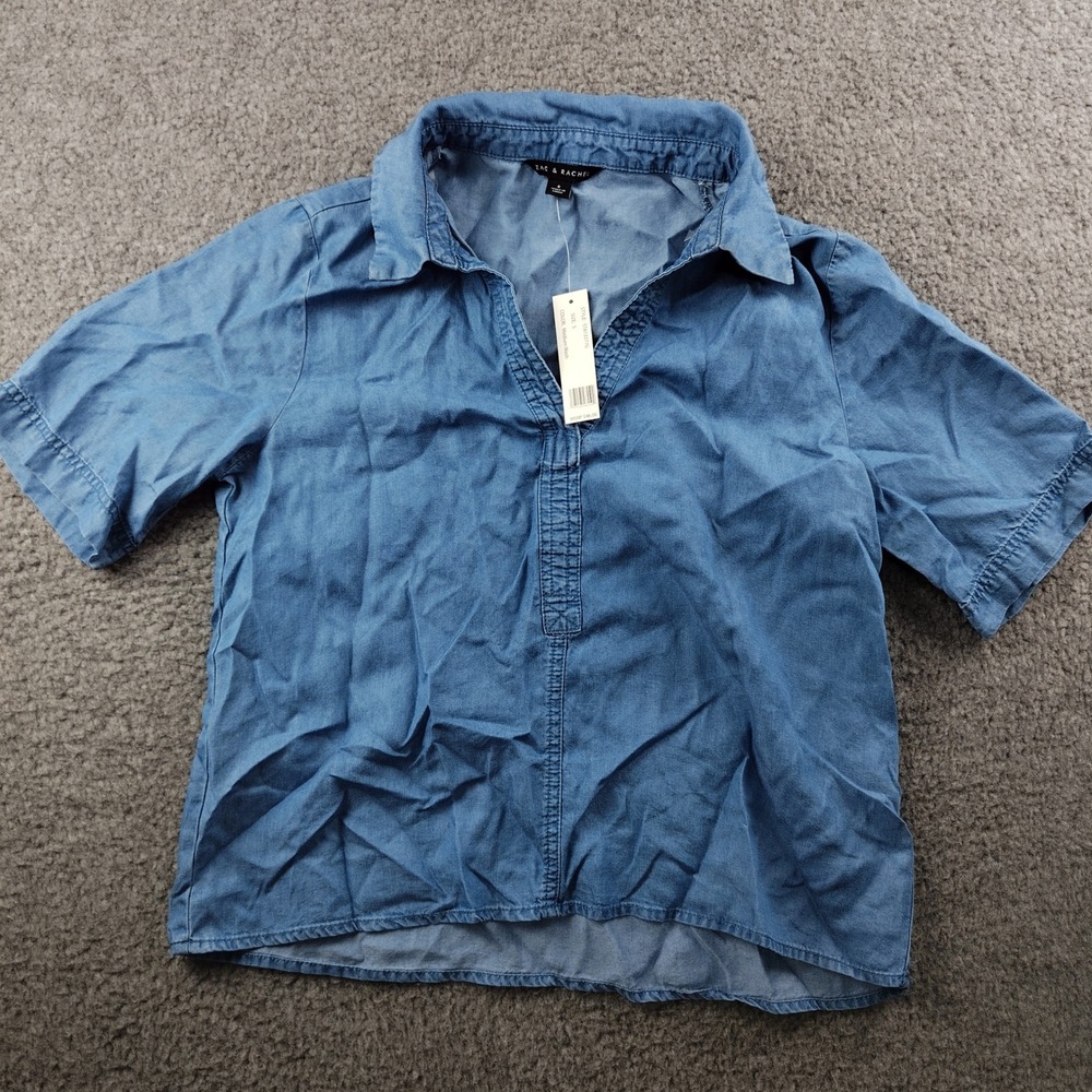 Zac & Rachel Top Womens Small Medium Wash Lyocell Short Sleeve Popover Shirt NWT